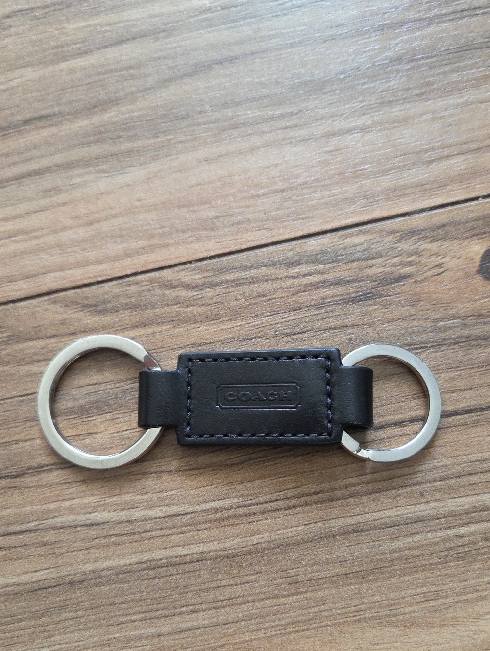 Coach Black Leather Double Ring Key Fob